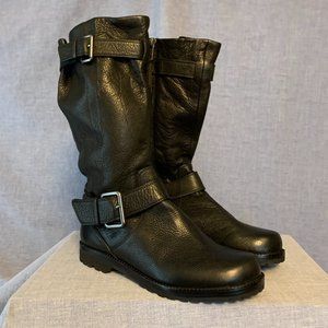 Buckle Moto Style Leather Mid-Calf Boots